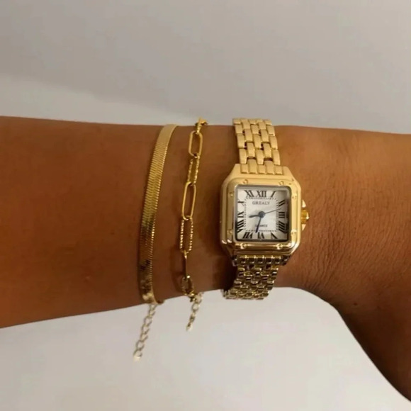 Panthere Classic Rectangle Gold Stainless Steel Watch - Picture 1 of 16